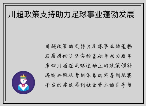 川超政策支持助力足球事业蓬勃发展 川超政策支持助力足球事业蓬勃发展